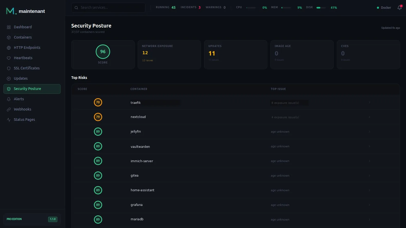 Security posture: vulnerability overview, risk scores