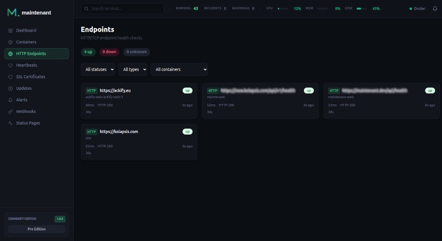 HTTP/TCP endpoint monitoring — latency, status codes