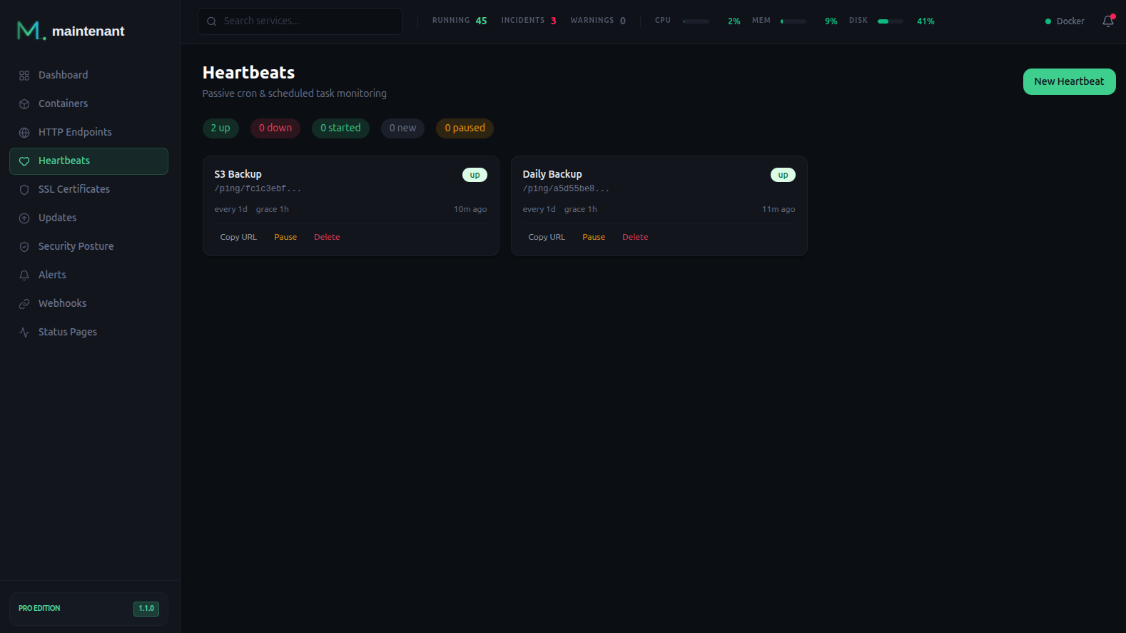 Heartbeat monitoring — cron jobs, scheduled tasks