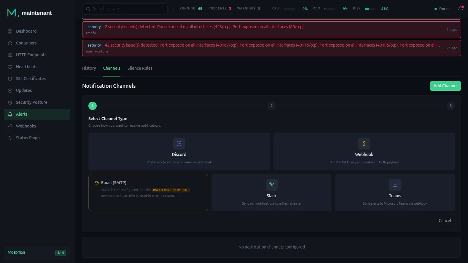 Alertes unifiées : Slack, Teams, Email, Discord avec routage