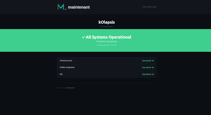 Public status page — all systems operational