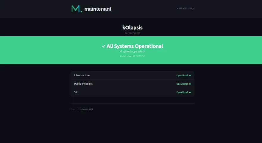 Public status page: all systems operational